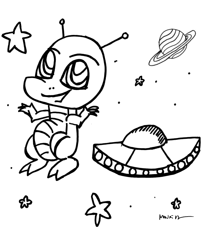 Un extraterrestre souriant dans un décor cosmique