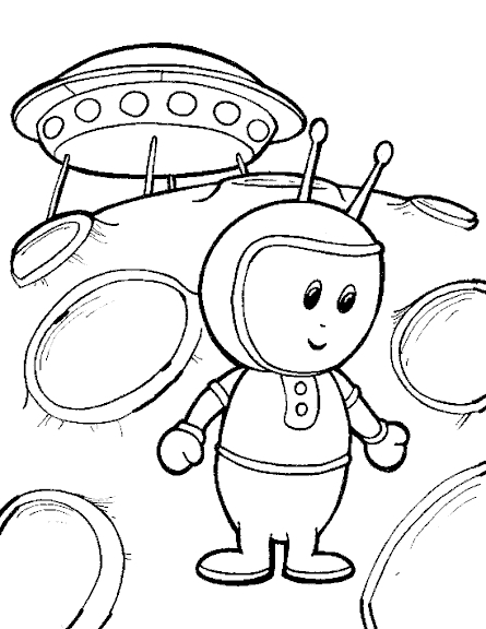 Coloriage d'un extraterrestre amusant dans un décor simple
