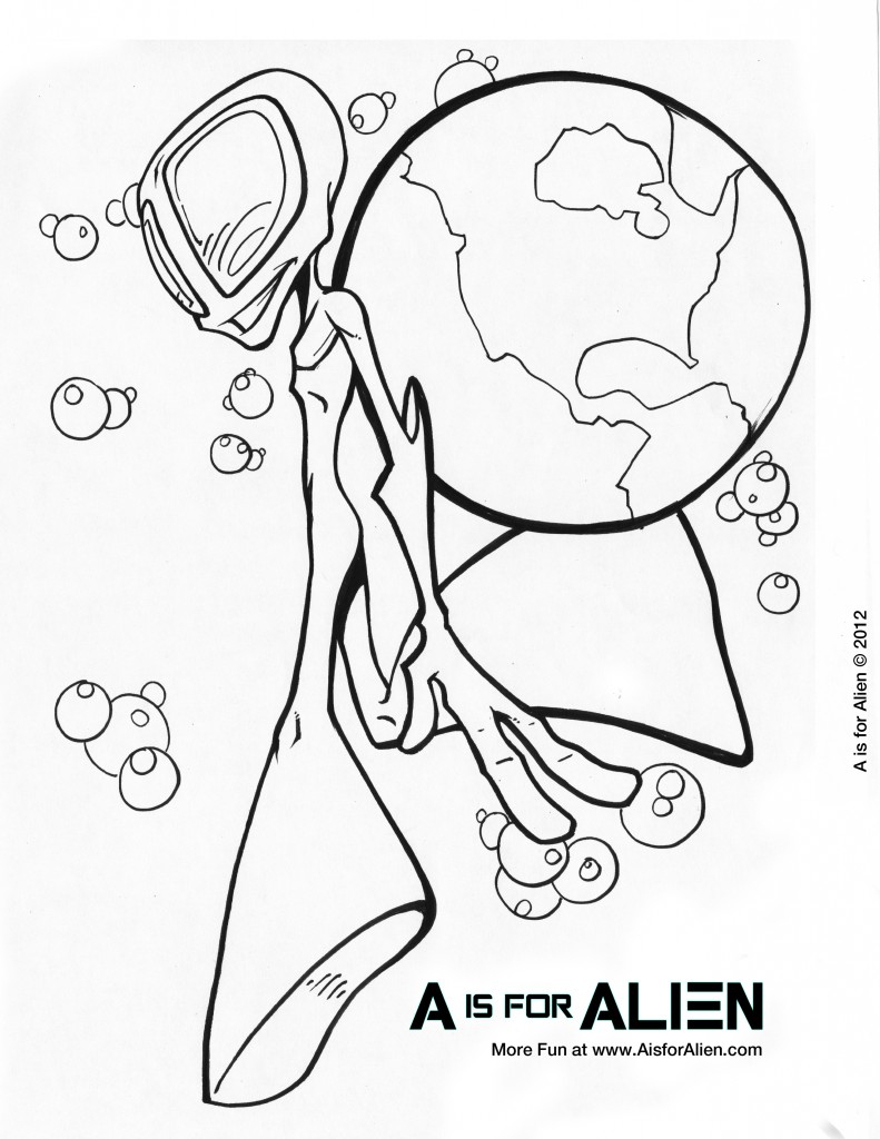 Coloriage d'un extraterrestre souriant sur fond d'étoiles Coloriage d'un extraterrestre souriant sur fond d'étoiles