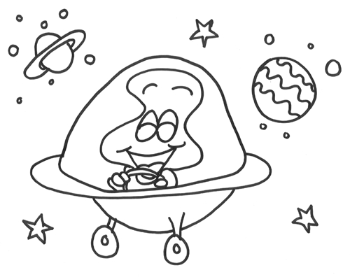 Un extraterrestre joyeux dans un paysage d'étoiles