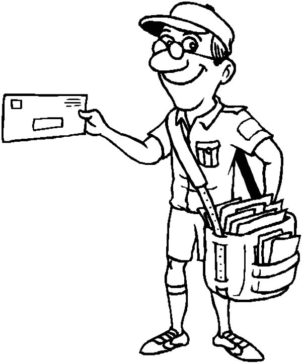 Un facteur souriant livrant du courrier dans un décor animé