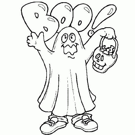 Coloriage d'un fantôme espiègle flottant dans un décor de nuit