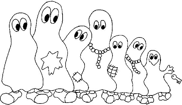 Coloriage d'un fantôme amusant flottant au-dessus d'un paysage nocturne