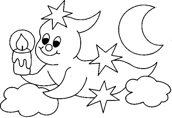 Coloriage d'un fantôme espiègle dans un décor de nuit
