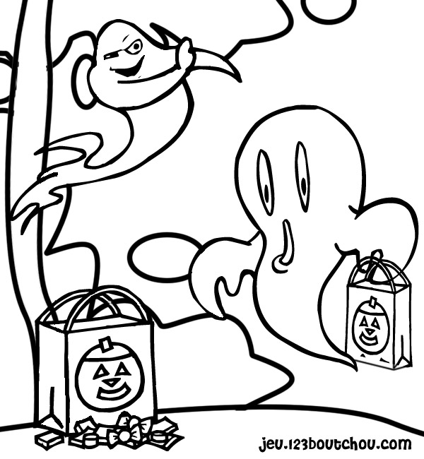 Coloriage d'un fantôme souriant dans un décor simple