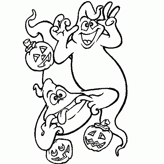 Coloriage d'un fantôme souriant dans un décor de nuit