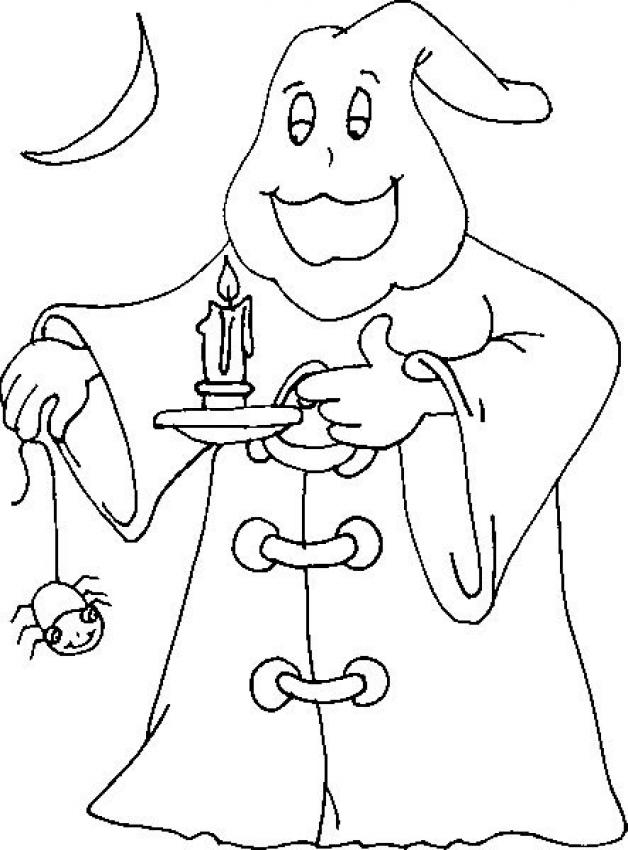 Coloriage d'un fantôme souriant dans un décor simple