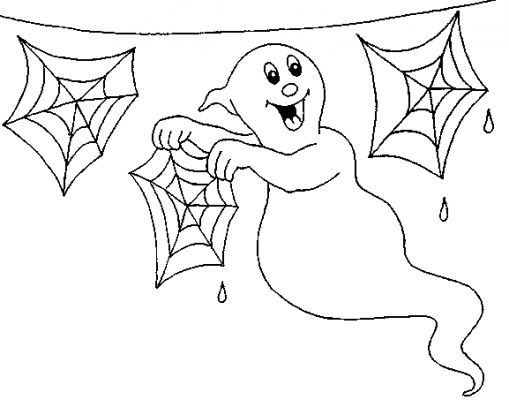 Un fantôme amical flottant parmi des éléments d'Halloween