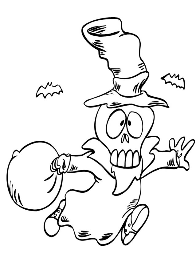 Coloriage d'un fantôme joyeux flottant dans un décor de nuit