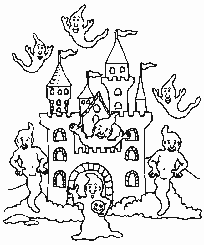 Coloriage d'un fantôme souriant dans un décor simple