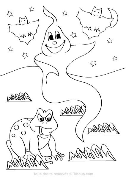 Coloriage d'un fantôme souriant dans un décor simple
