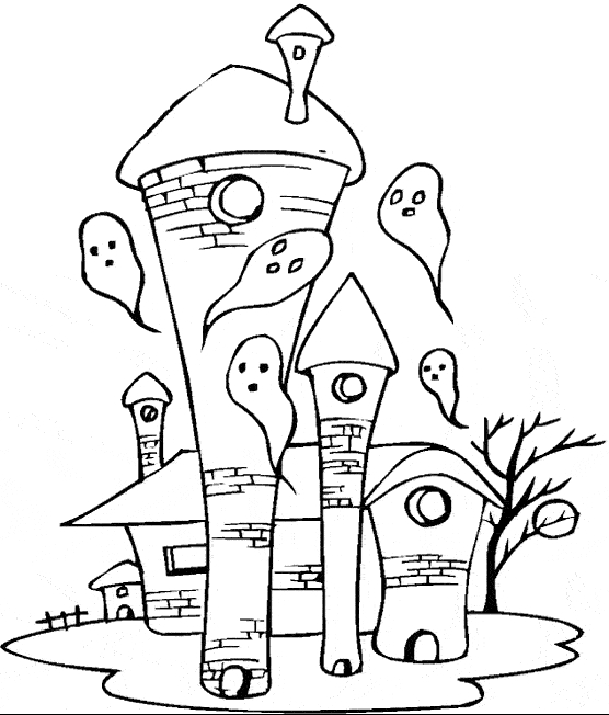 Coloriage d'un fantôme souriant flottant dans un décor de nuit
