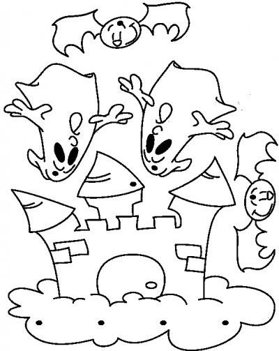 Coloriage d'un fantôme souriant dans un décor simple