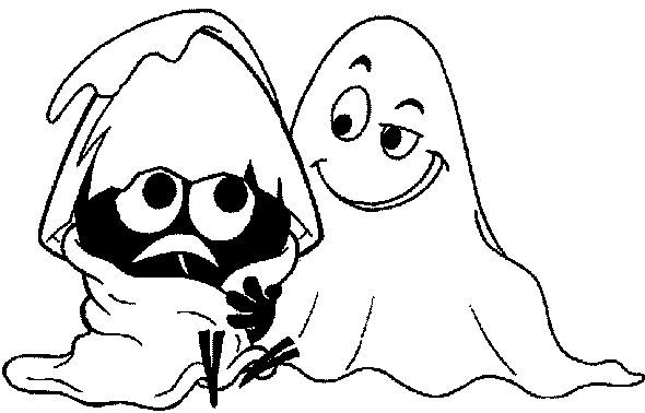 Un fantôme souriant dans un décor d'Halloween