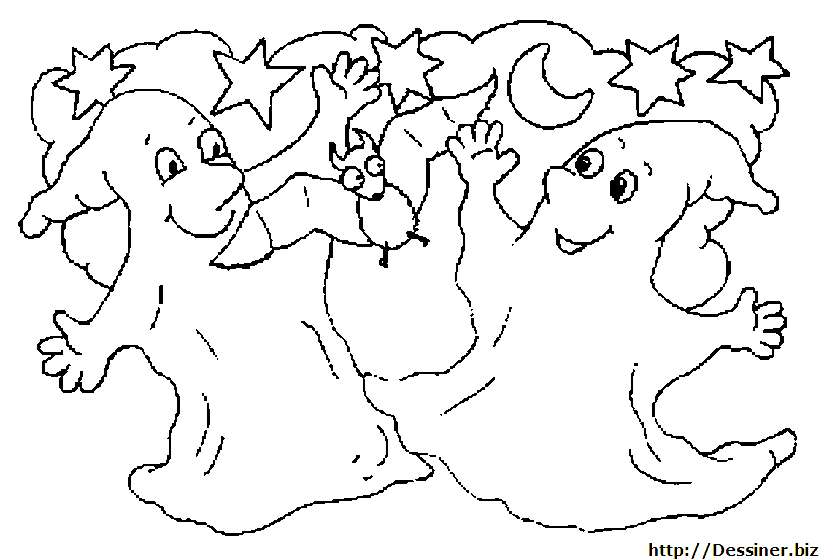 Coloriage d'un fantôme souriant dans un décor simple