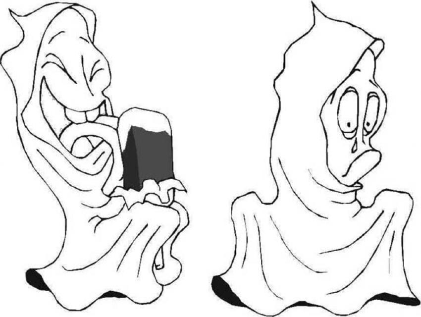 Coloriage d'un fantôme souriant en pleine nuit