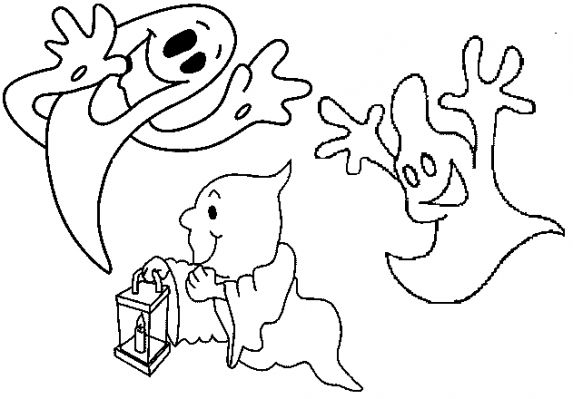 Coloriage d'un fantôme souriant dans un décor de nuit