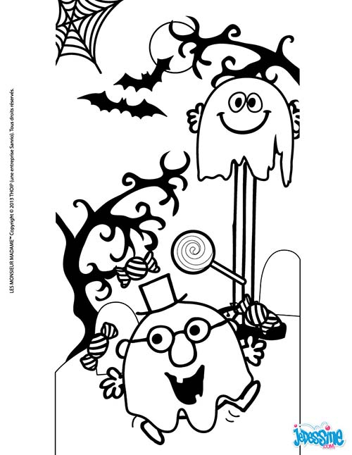 Coloriage d'un fantôme souriant dans un décor simple
