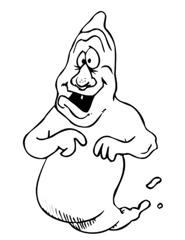 Coloriage d’un fantôme souriant dans un décor de nuit