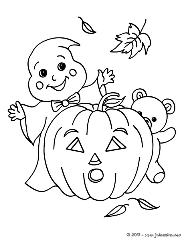 Coloriage d'un fantôme souriant dans un décor de nuit