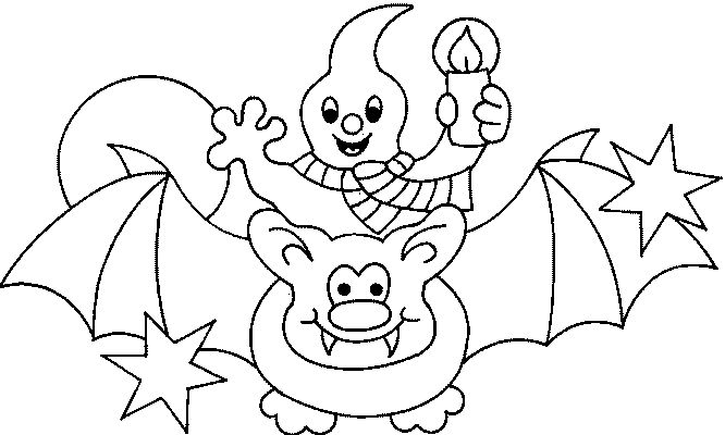Coloriage d'un fantôme souriant dans un décor d'Halloween