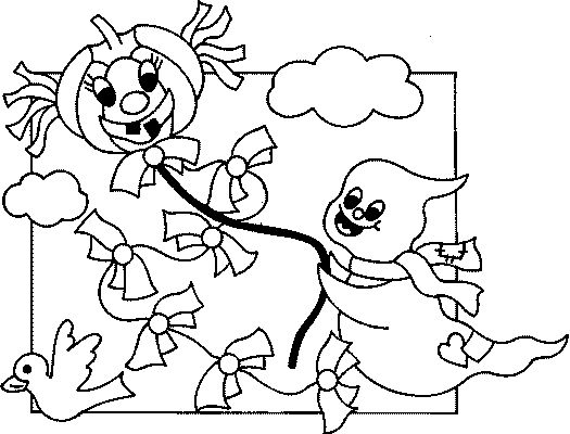 Coloriage d'un fantôme souriant dans un décor de nuit