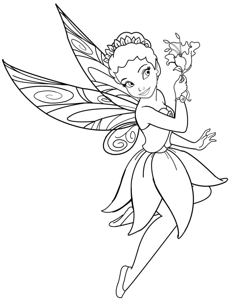 Coloriage d'une fée dans un décor naturel serein
