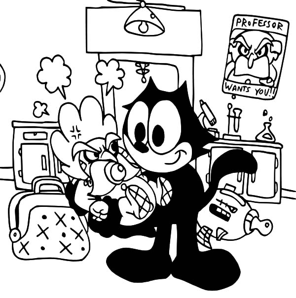 Félix le Chat en pleine aventure avec un sourire espiègle