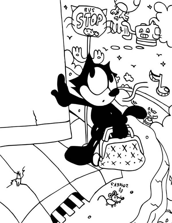 Félix le Chat en pleine aventure au bord d'un lac