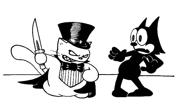 Felix le chat en pleine aventure dans un décor animé