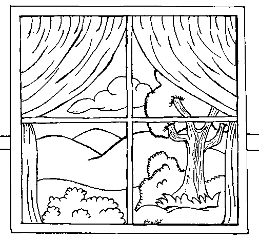 Coloriage d'une fenêtre ornée avec un cadre décoratif