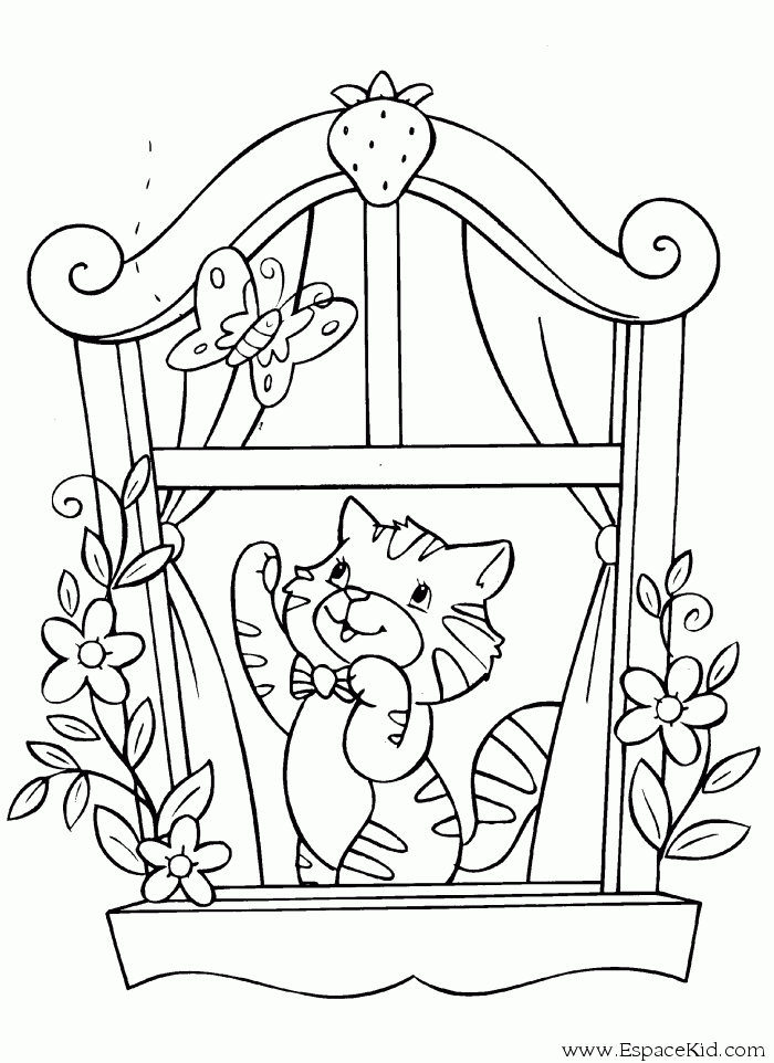 Coloriage d'une fenêtre avec un décor floral et des éléments géométriques