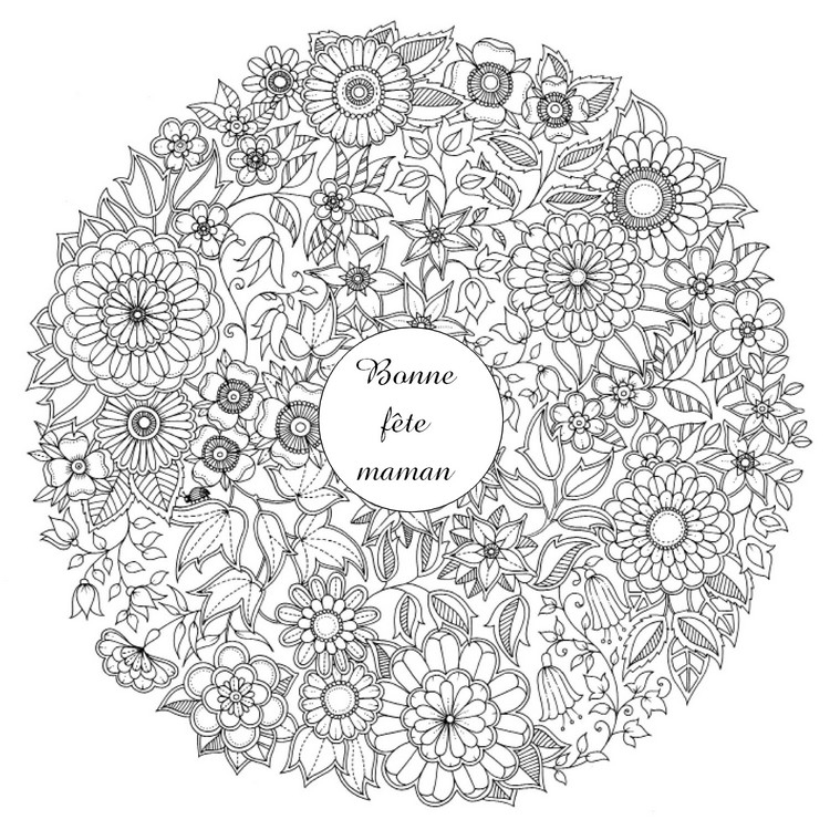 Coloriage fête des mères avec des fleurs et un cœur