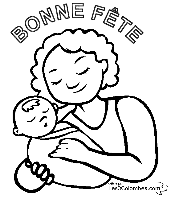 Coloriage d'une scène touchante pour la fête des mères avec un enfant et sa mère