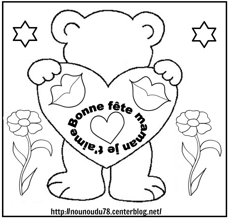 Coloriage de la fête des mères avec un bouquet de fleurs et un cœur