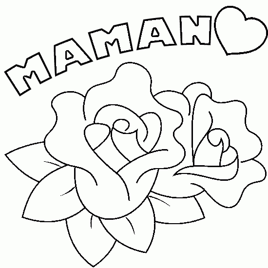 Coloriage fête des mères avec un bouquet de fleurs et un message affectueux