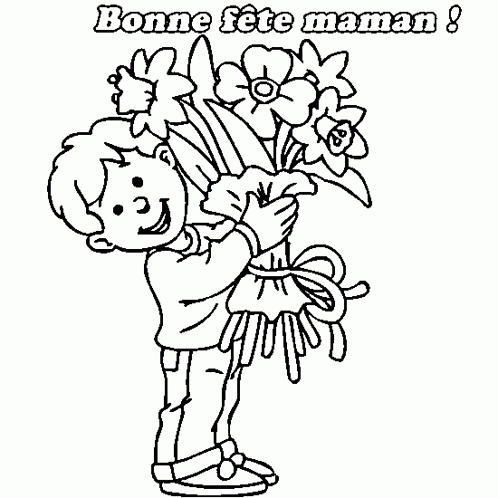 Coloriage fête des mères avec un bouquet de fleurs et un cœur