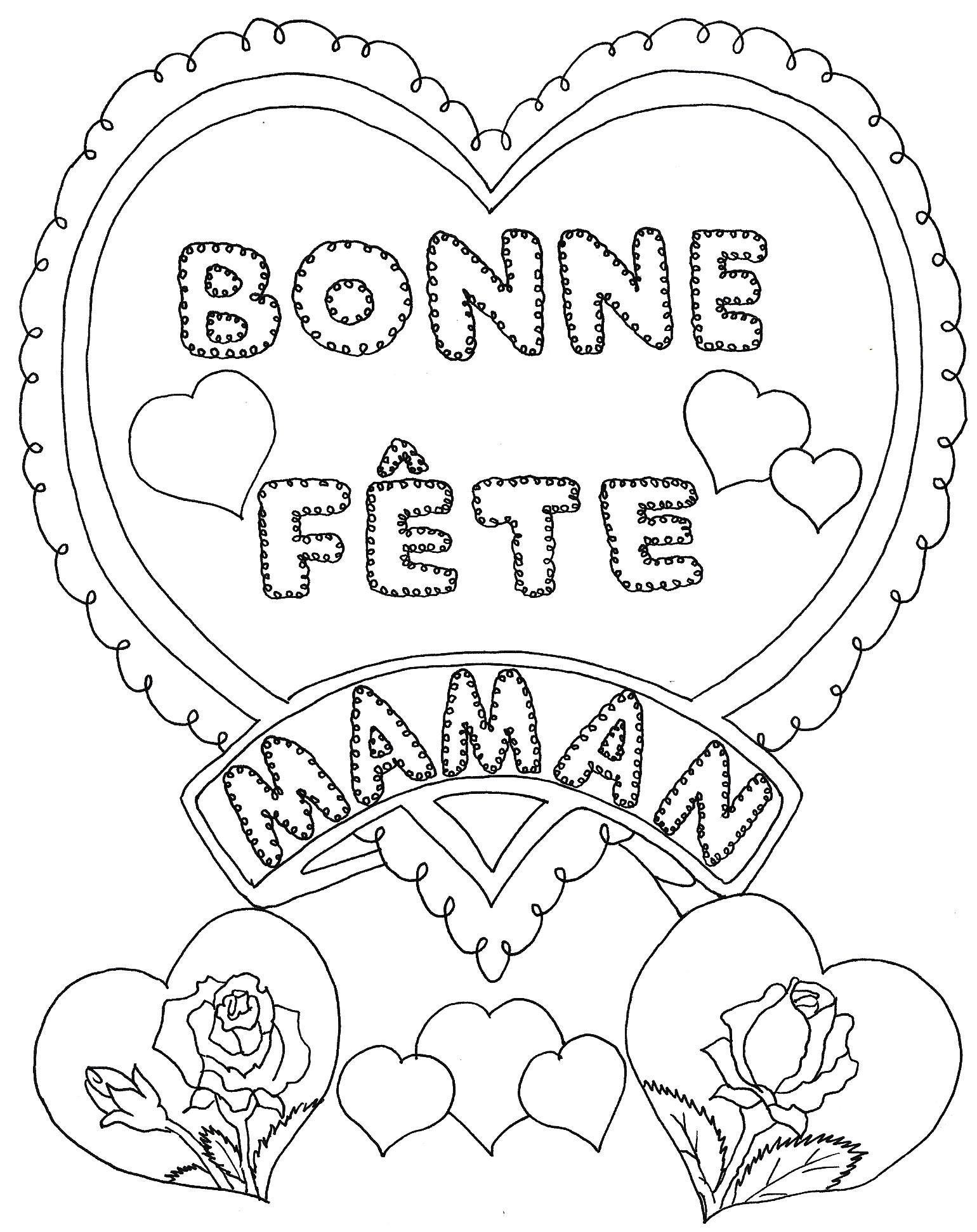 Coloriage représentant une mère entourée de fleurs pour la fête des mères