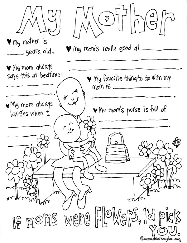 Coloriage de la fête des mères avec un enfant et un bouquet de fleurs