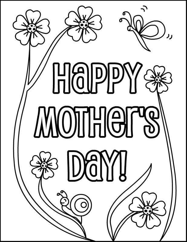 Coloriage fête des mères avec un bouquet de fleurs et un message