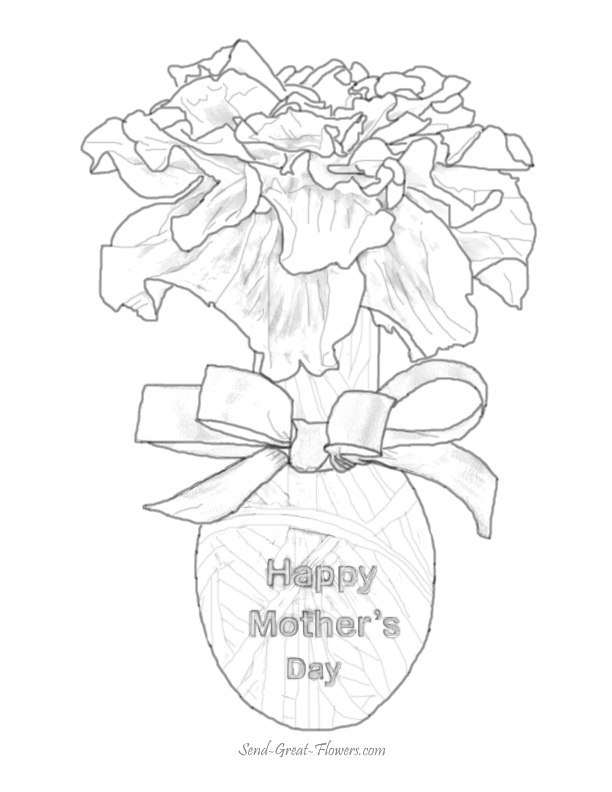 Coloriage de la fête des mères avec des fleurs et un cœur