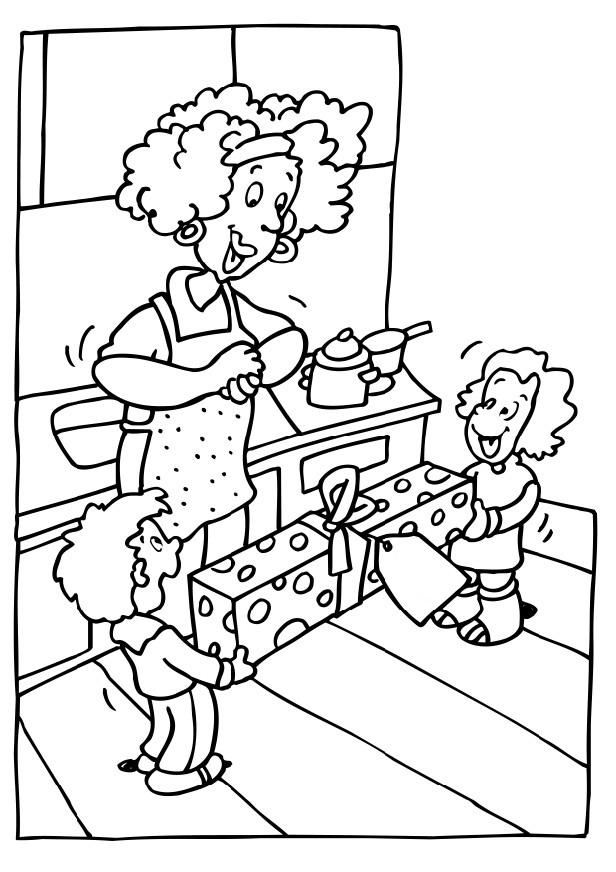 Coloriage fête des mères avec un bouquet de fleurs et un cœur