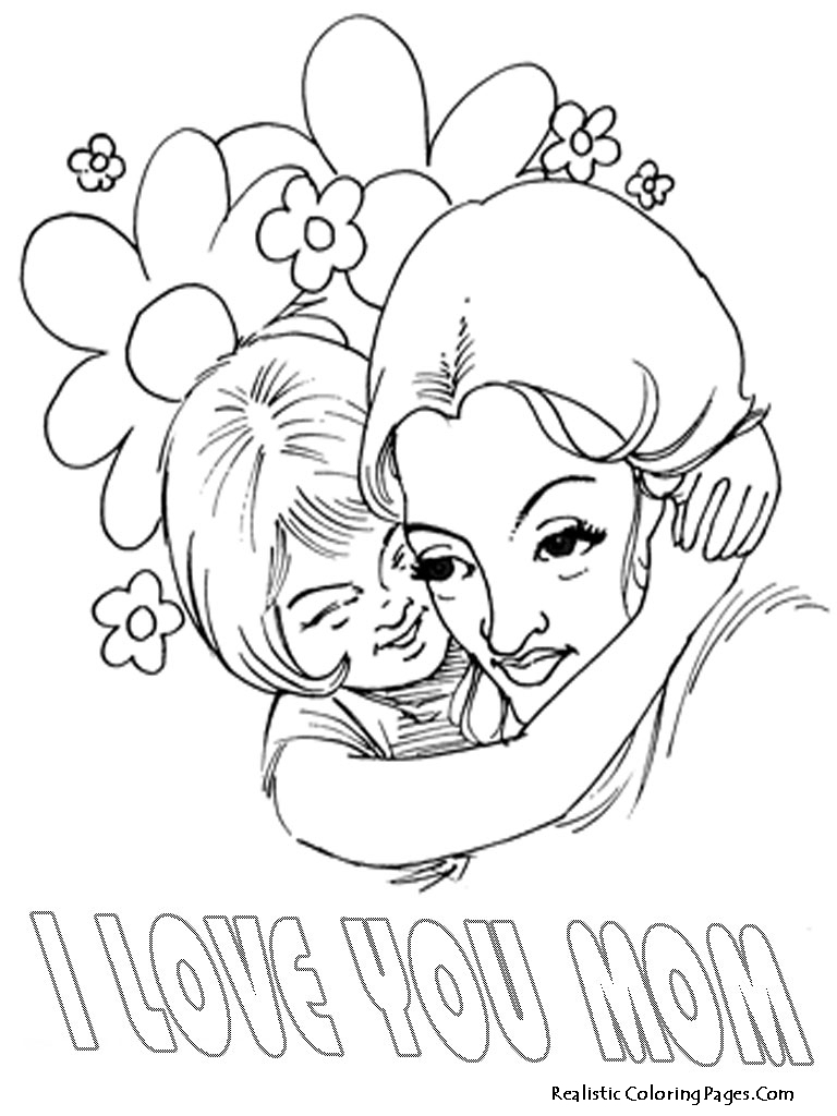 Coloriage fête des mères avec un bouquet de fleurs et un cœur