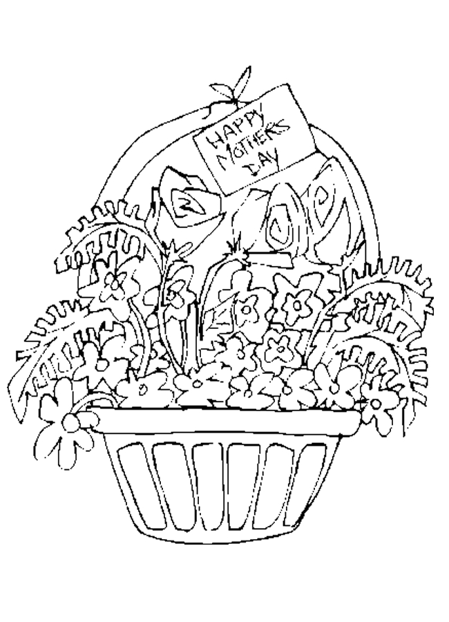 Coloriage d'une fête des mères avec un bouquet et un message affectueux