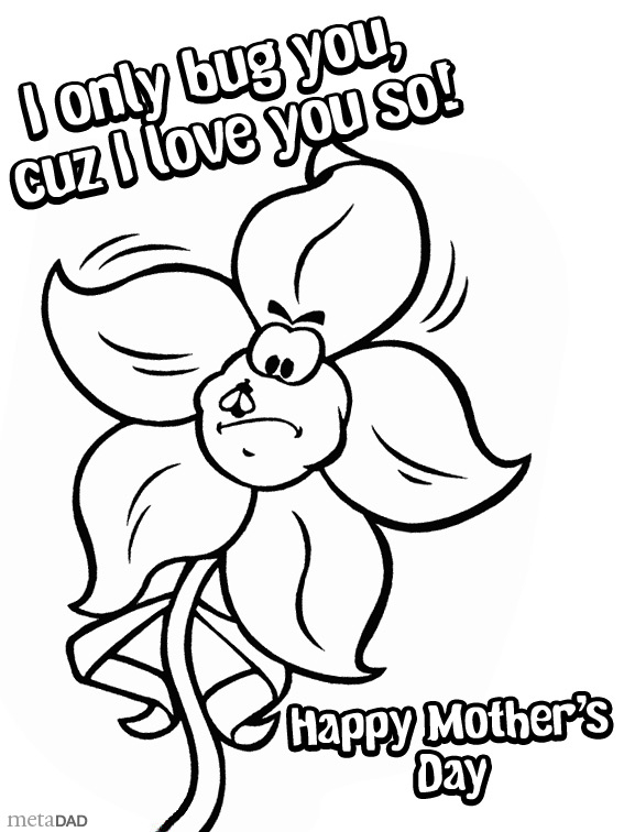 Coloriage d'une scène touchante pour la fête des mères avec des fleurs et un cœur