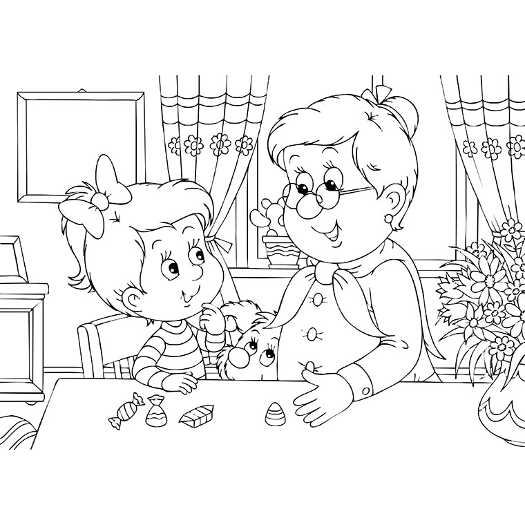 Coloriage d'une mère et de ses enfants célébrant la fête des mères