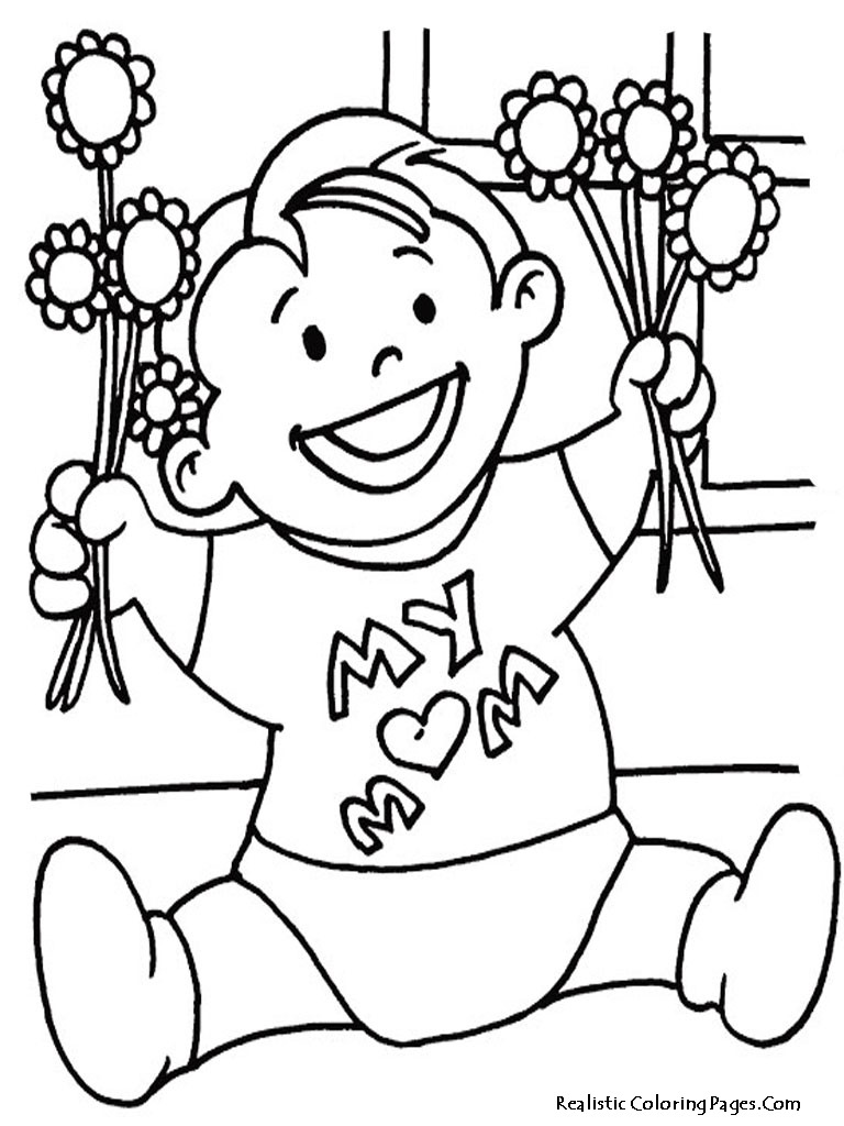 Coloriage représentant une mère et ses enfants célébrant la fête des mères