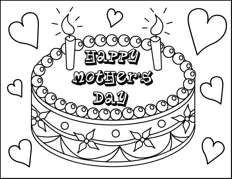 Coloriage d'une fête des mères avec un bouquet de fleurs et des cœurs