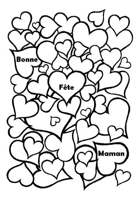 Coloriage d'une scène touchante pour la fête des mères avec un enfant et sa mère