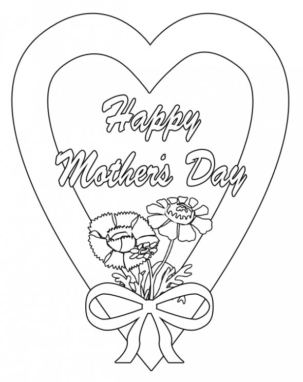 Un coloriage de fête des mères avec un bouquet de fleurs et un message tendre